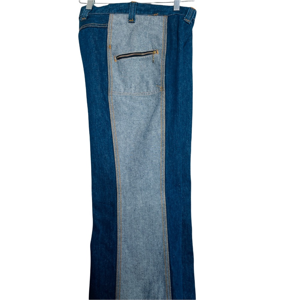 Rare 1970's Vintage Lee's High Waisted Two Toned Patchwork Bell Bottom Jeans - Picture 9 of 12